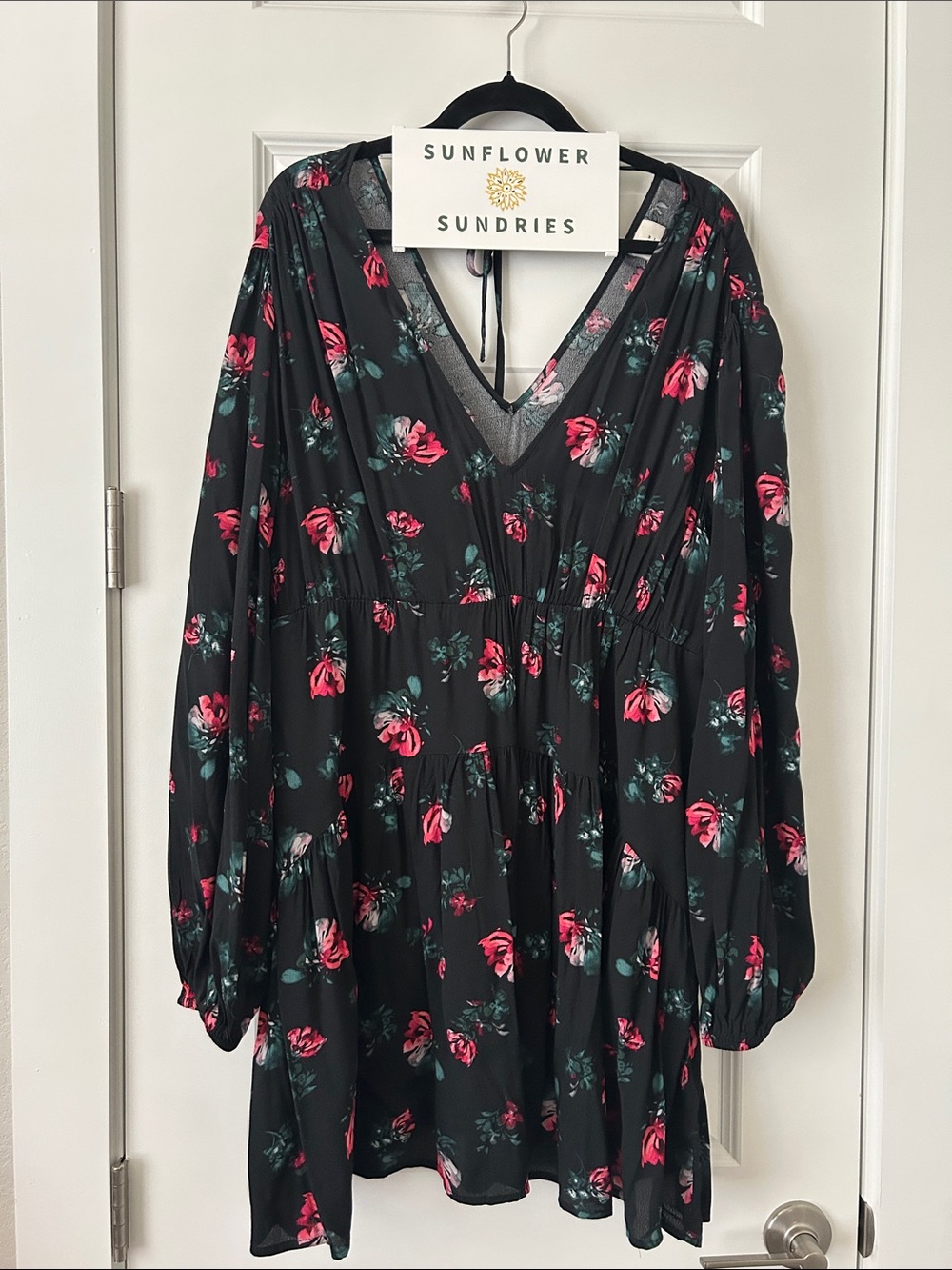 a new day Black Floral V-Neck Mini Dress with Roses